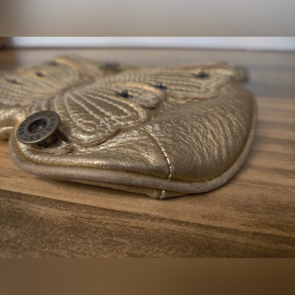 Vintage Y2K Gold Leather Butterfly Wristlet By The GAP - Picture 5 of 8